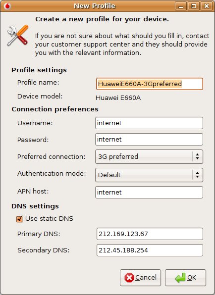 Vodaphone Mobile Connect Card Driver for Linux - Preferences